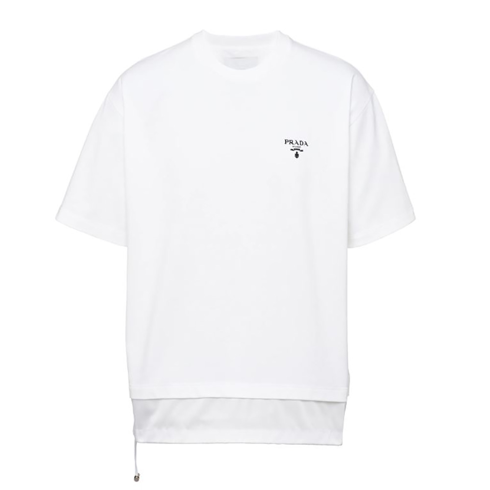 Prada Women Cotton T-Shirt with Nylon Details-White
