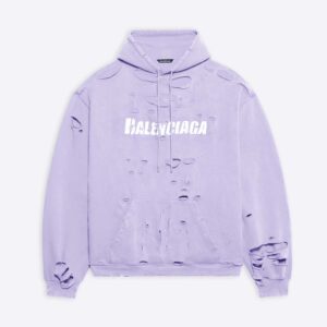 Balenciaga Women Caps Destroyed Hoodie in Purple