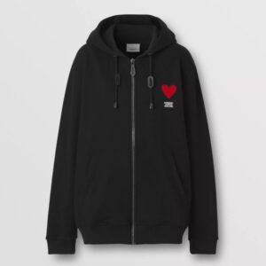 Burberry Men Heart Motif Cotton Hooded Top-Black