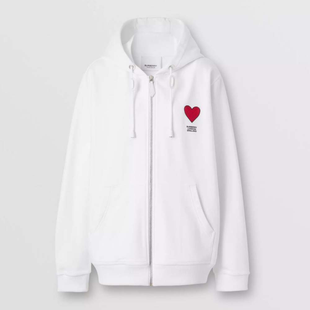 Burberry Women Heart Motif Cotton Hooded Top-White