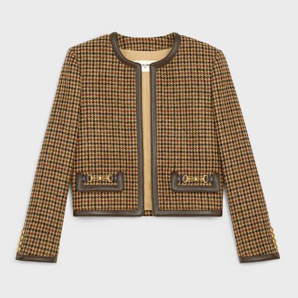 Celine Women Chasseur Jacket In Houndstooth Wool