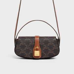 Celine Women Clutch on Strap in Triomphe Canvas and Calfskin