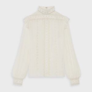 Celine Women Embroidered Blouse in Silk Crepe