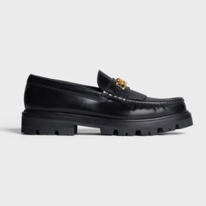 Celine Women Margaret Loafer with Triomphe Chain in Polished Bull-Black