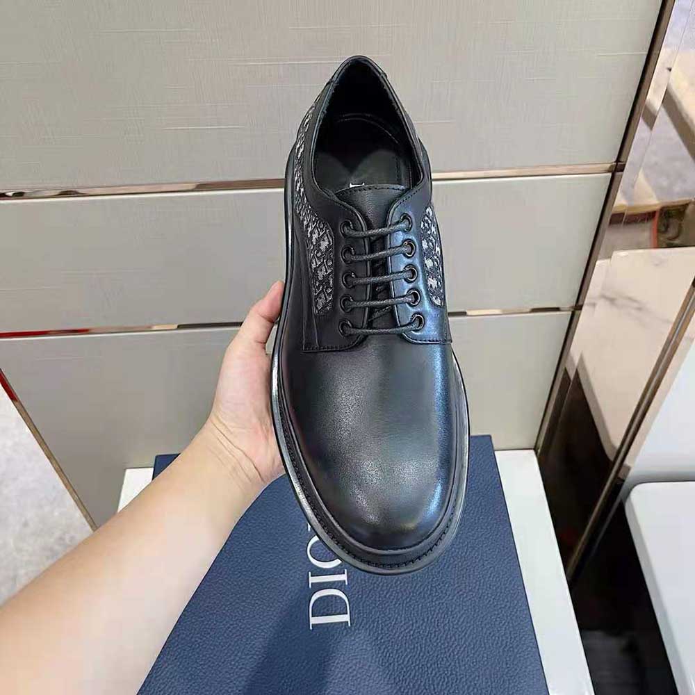 Dior Explorer Derby Shoe Black Smooth Calfskin and Beige and Black Dior  Oblique Jacquard