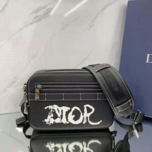 Dior x Peter Doig Sling Bag Black in Grained Calfskin with Silver