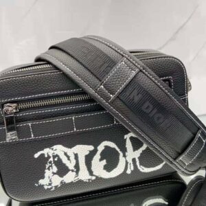 Dior x Peter Doig Sling Bag Black in Grained Calfskin with Silver
