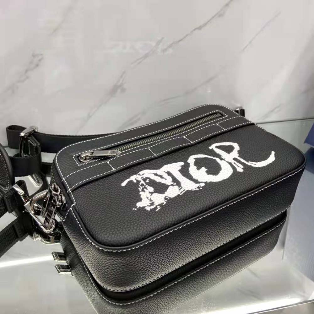 Dior x Peter Doig Sling Bag Black in Grained Calfskin with Silver