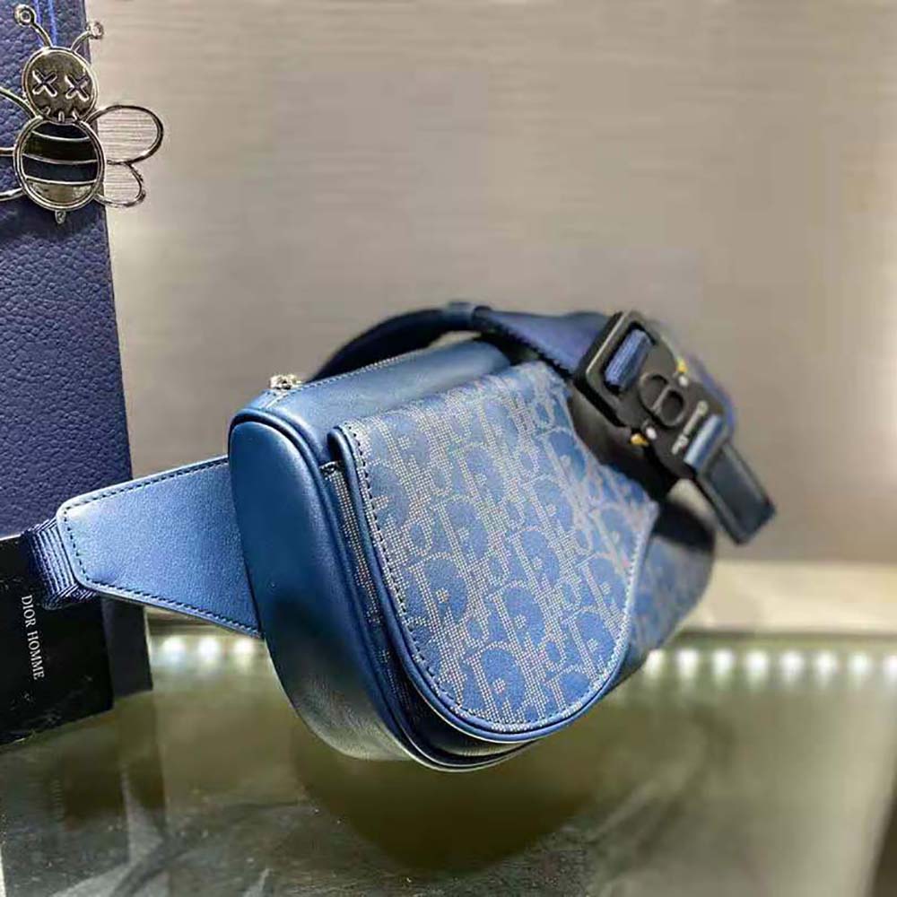 Dior Men World Tour Saddle Belt Bag Dior Oblique Galaxy Leather-Navy