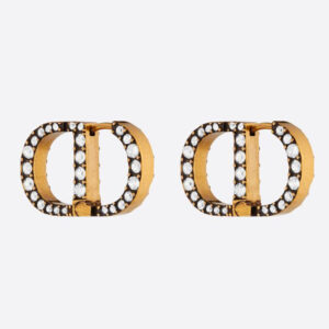 Dior Women 30 Montaigne Earrings Antique Gold-Finish Metal and White Crystals