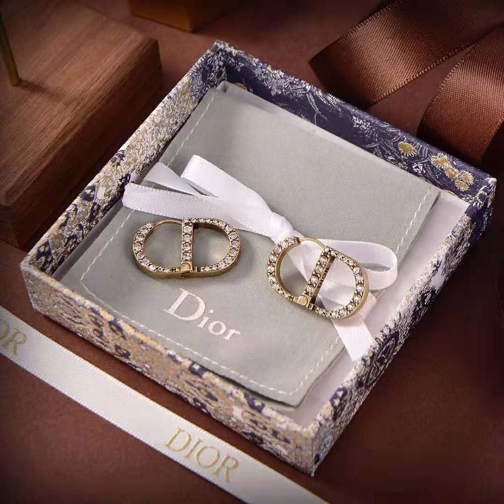 Dior - 30 Montaigne Earrings Gold-finish Metal and White Crystals - Women Jewelry
