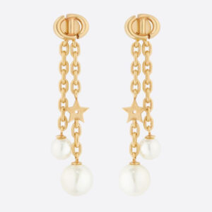 Dior Women CD Navy Earrings Gold-Finish Metal and White Resin Pearls
