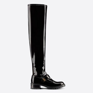 Dior Women D-Doll Thigh Boot Black Crinkled and Stretch Patent Calfskin