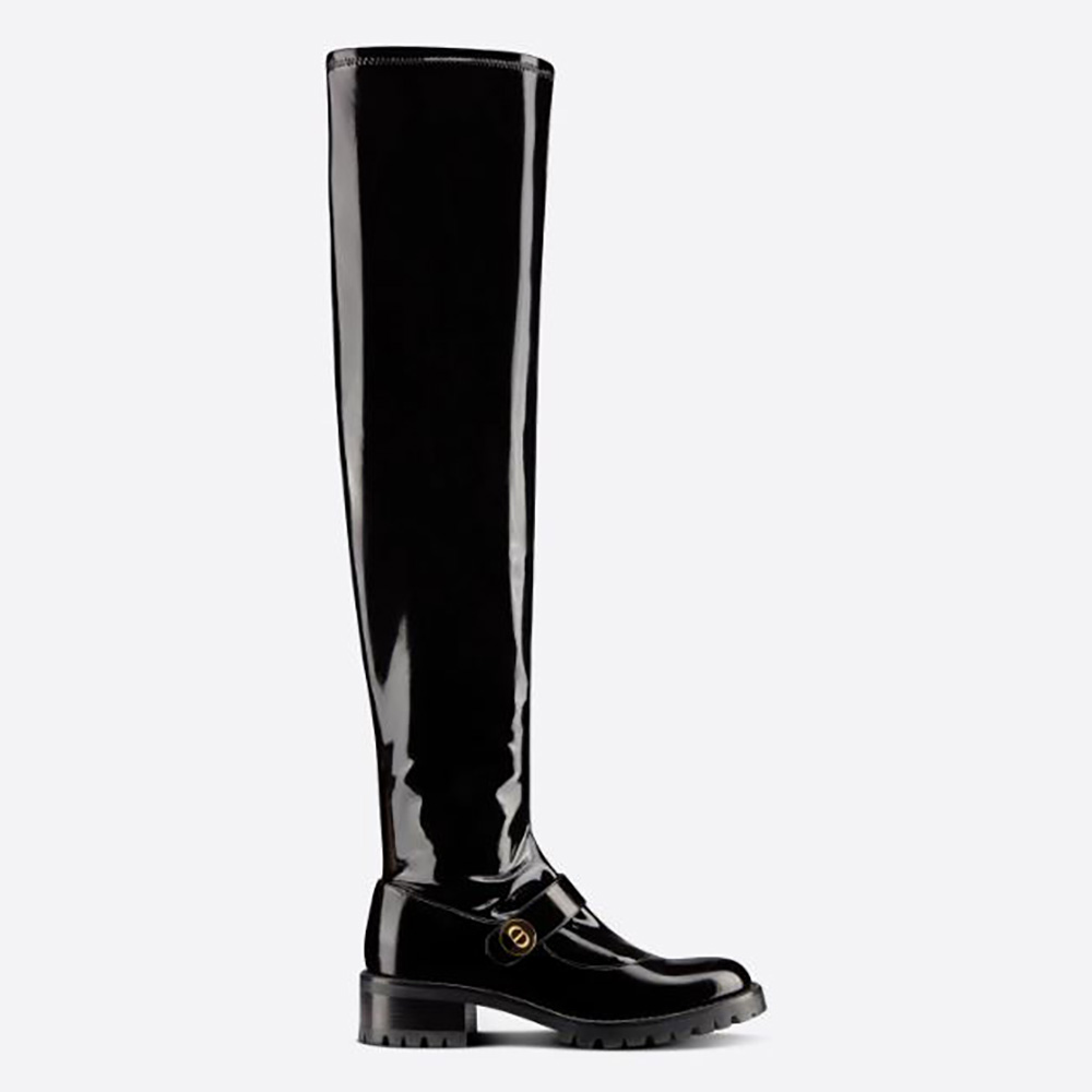 Dior Women DDoll Thigh Boot Black Crinkled and Stretch Patent Calfskin