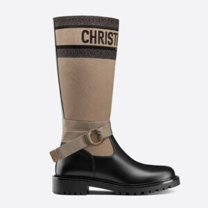 Dior Women D-major Boot Taupe and Black Technical Fabric and Black Calfskin