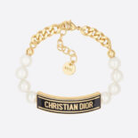 Dior Women Dior-id Bracelet Gold-Finish Metal with White Resin Pearls and Black Lacquer
