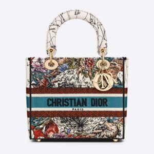 Dior Women Medium Lady D-lite Bag Latte Multicolor Dior Constellation Embroidery