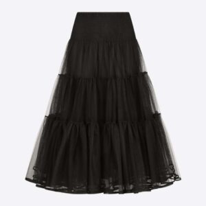 Dior Women Mid-Length Frilled Skirt Black Technical Tulle
