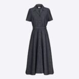 Dior Women Mid-Length Short-Sleeved Dress Deep Blue Cotton Denim