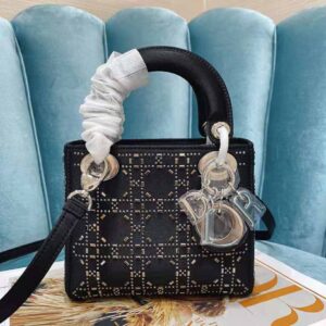 Mini Lady Dior Bag Black Strass Cannage Satin