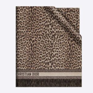 Dior Women Mizza Reversible Blanket Beige Multicolor Virgin Wool and Silk