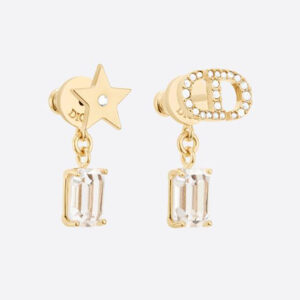 Dior Women Petit CD Earrings Gold-Finish Metal and White Crystals