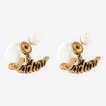 Dior Women Tribales Earrings Antique Gold-Finish Metal and White Resin Pearls