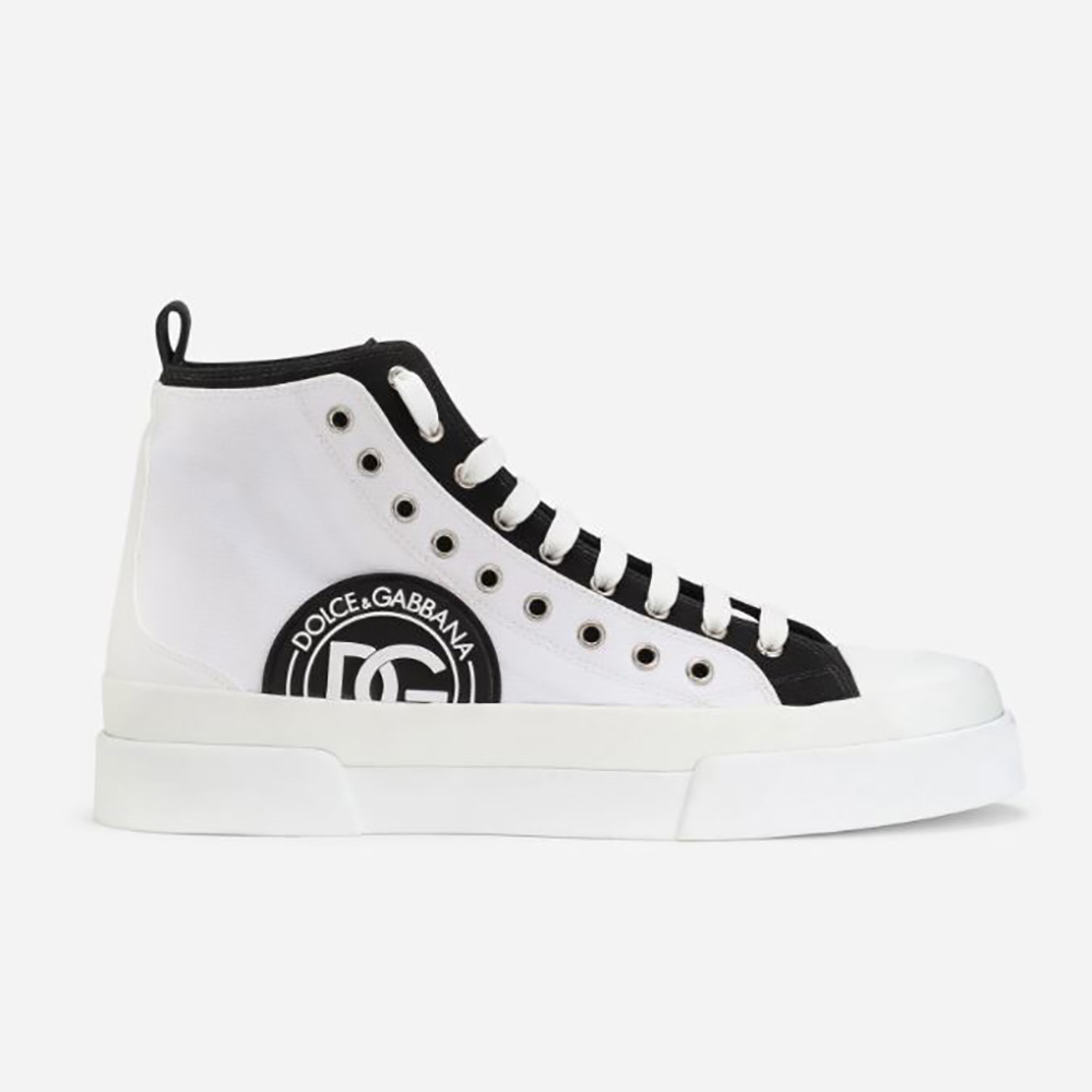 Dolce & Gabbana Two-tone Canvas Portofino Light Mid-top Sneakers With Dg Logo in White/Black Womens Mens Shoes Black 