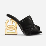 Dolce Gabbana D&G Women Down-Padded Mules with DG Pop Heel-Black