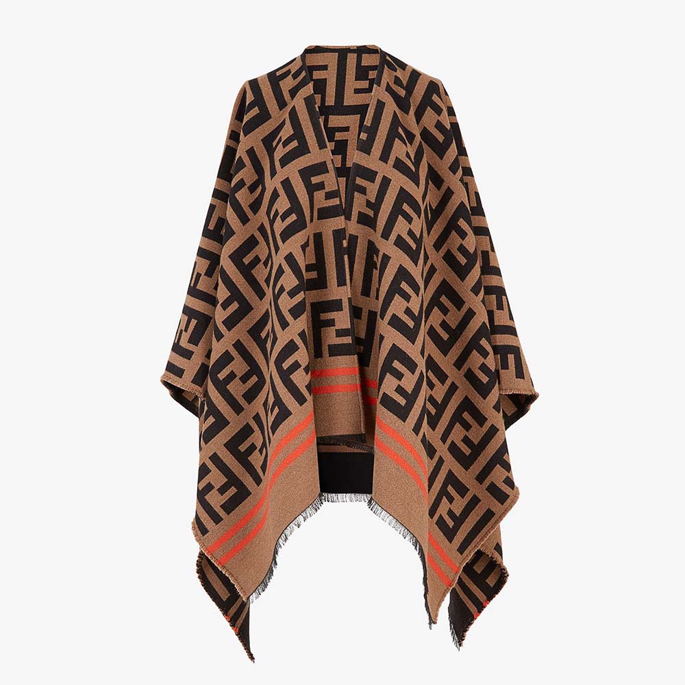 Fendi Women FF Poncho Multicolor Wool and Silk Poncho-Brown