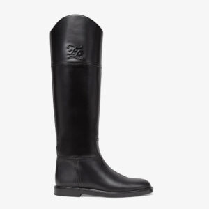 Fendi Women Karligraphy Black Leather Boots