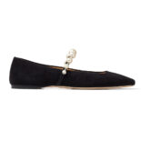 Jimmy Choo Women ADE Flat Black Suede Flats with Pearl Embellishment