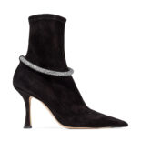 Jimmy Choo Women Leroy 90 Black Suede Sock Boots with Crystal Embellishment