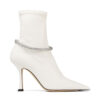 Jimmy Choo Women Leroy 90 Latte Stretch Bonded Fabric Sock Boots with Crystal Embellishment