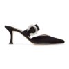 Jimmy Choo Women Marta 70 Black Suede Mules with Crystal Buckle