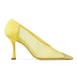 Jimmy Choo Women Nicole 90 Yellow Mesh and Suede Pumps with Crystal Embellishment
