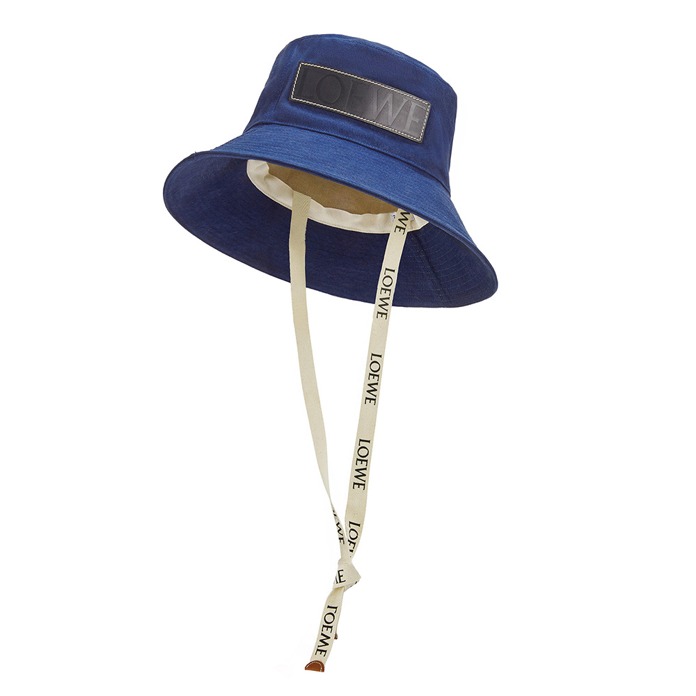 Frayed fisherman hat in denim and calfskin Blue Denim - LOEWE