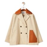 Loewe Women Trapeze Peacoat in Cotton and Linen