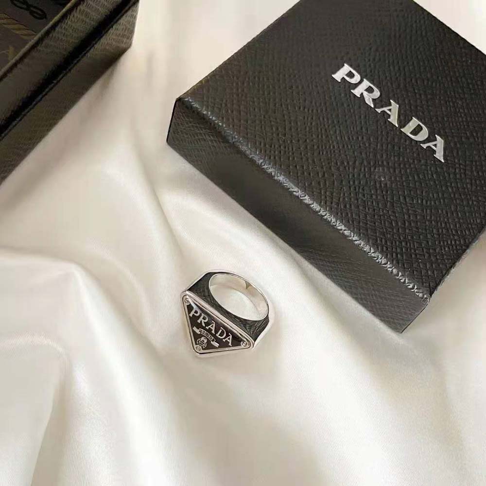 Prada Women 925 Sterling Silver with Enamel Symbole Ring