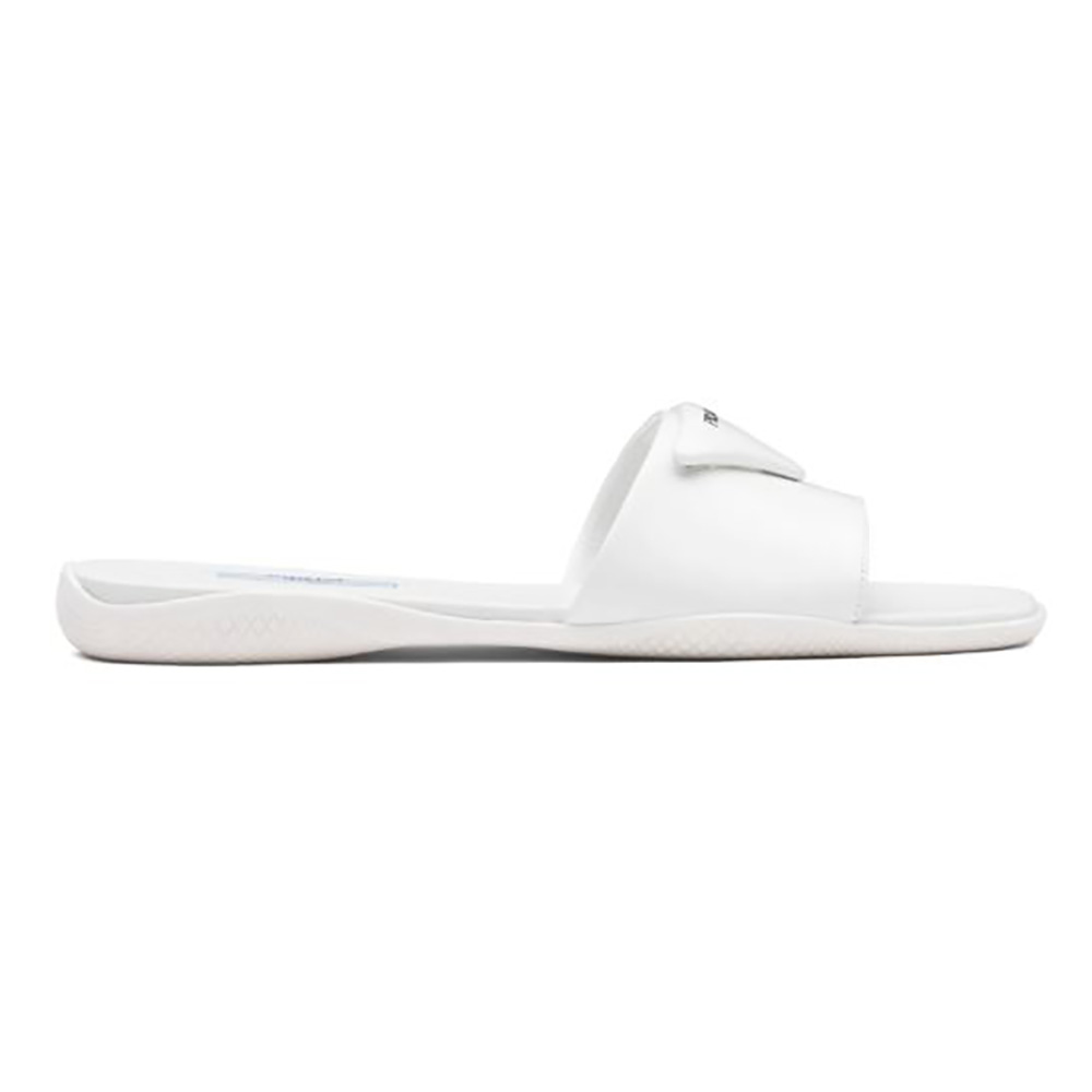 Prada Women Brushed Leather Slides Triangle Logo-White