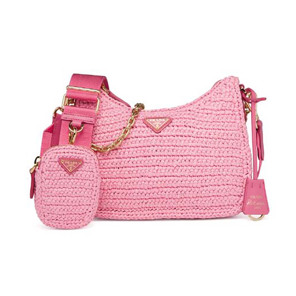 prada re edition 2005 raffia bag pink