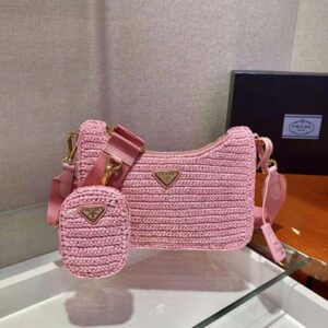 Re-edition 2005 handbag Prada Pink in Wicker - 35398258