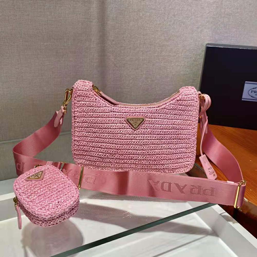Prada Re-edition 2005 Raffia Bag In Pink