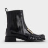 Roger Vivier Women Preppy Viv' Metal Buckle Chelsea Booties in Patent Leather