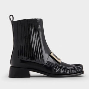Roger Vivier Women Preppy Viv' Metal Buckle Chelsea Booties in Patent Leather