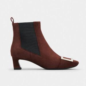 Roger Vivier Women Trompette Metal Buckle Chelsea Booties in Suede-Maroon