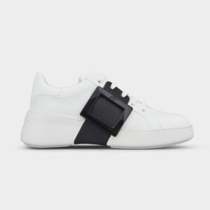 Roger Vivier Women Viv Skate Lacquered Buckle Sneakers in Soft Leather-Black