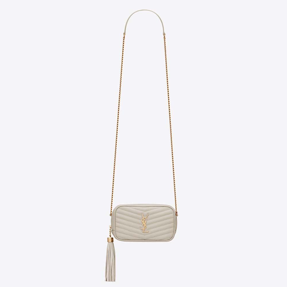 Saint Laurent Lou Mini Bag In Quilted Shiny Leather in White