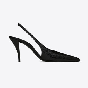 Saint Laurent YSL Women Viper Slingback Pumps in Shiny Crocodile-Embossed Leather