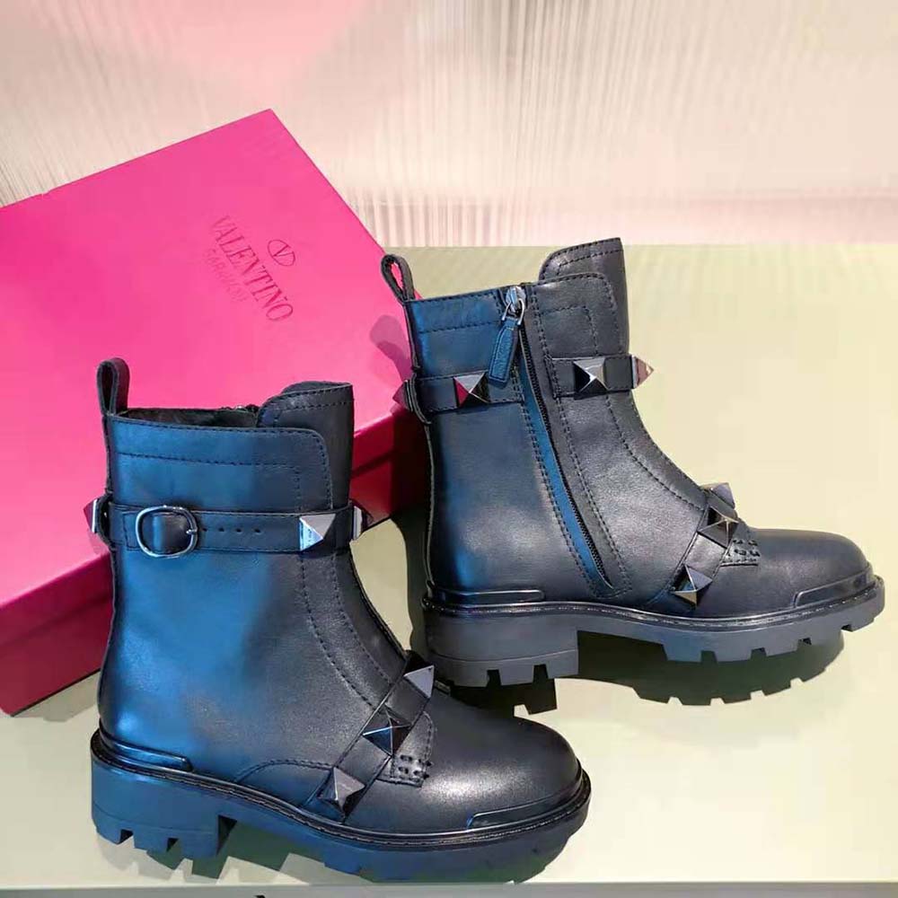 valentino roman stud calfskin combat boot